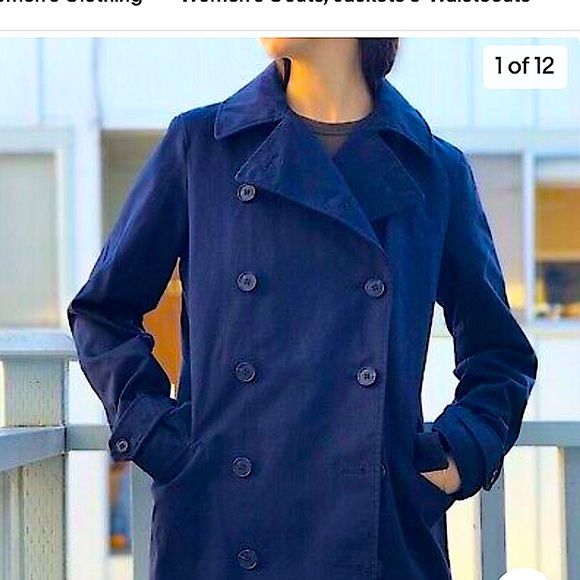 Ines De Fressange for Uniqlo navy double breasted trench coat size XS - Picture 12 of 14